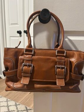 Michael Kors Cognac Leather Buckle Satchel